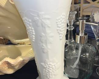 Revel White Vase with raised grape Motif; France 