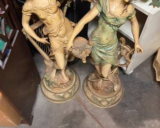 Antique French  PAIR Spelter L&F Moreau Lamps ( YES  we have the Silk 200FT Shades!!) Signed.