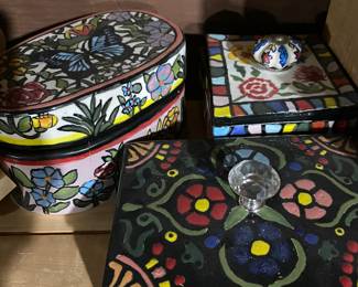 Hand Made Hand Painted Pottery Trinket Boxes