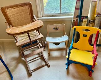 Vintage children’s chairs and potty seat