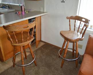 a Pair of wood bar stools