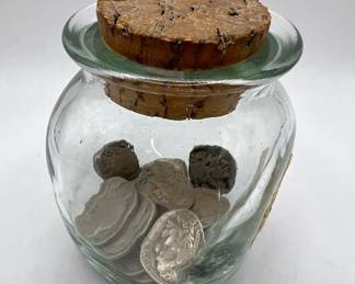 ~20 Buffalo Head Nickels in an Old Thyme Jar
