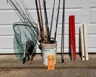 Bucket Of Fishing Rods And Odds FT Olympic 3000
