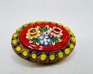 Vintage Oval Micro Mosaic Brooch Pin 1970s

