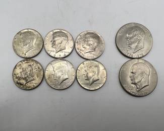 (2) Eisenhower Dollar Coins (6) Kennedy Half Dollars incl. Silver Coins
