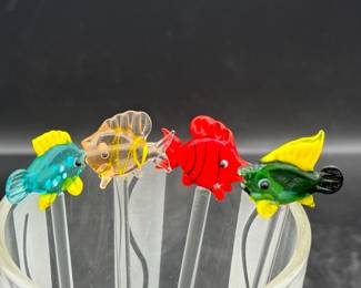 (4) Adorable Glass Fish Swizzle Sticks
