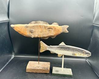 (2) Wooden Fish Sculptures
