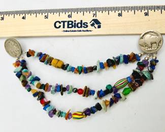 1936 Buffalo Nickel & Semi Precious Stone Collar Pin
