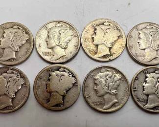(8) Mercury Silver Dimes 1910’s-1940’s
