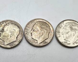 (3) Silver Roosevelt Dimes 1954-1963
