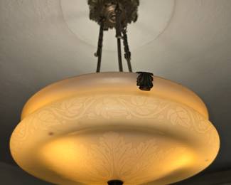 Antique Silvered bronze mounted etched glass chandelier, probably Stueben 