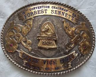 Large rodeo buckle Equestrian Trails Convention. Sterling Silver and 10k gold 