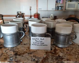 Pewter Coffee Mugs w/Ceramic Inserts