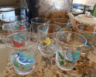 Set of 8 Vintage Songbird Glasses