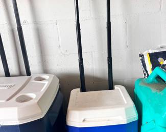coolers, outdoor, pool beach all with wheels in great condition, coolers outdoor 