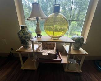 Home decor 
Colored glass and lamps

Stand 