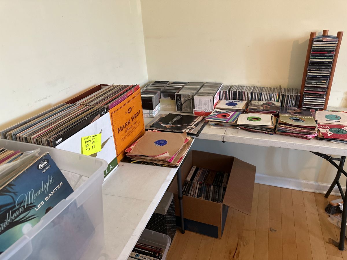 Albums, 45’s, 76’s, dvds, cds, vhs