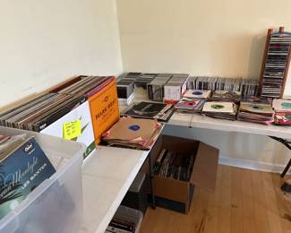Albums, 45’s, 76’s, dvds, cds, vhs