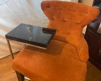 Contemporary Chair   Queen Mattress and Box spring behind it.