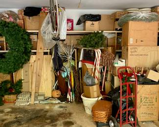 Unbelievable amount of Christmas Decorations, all VERY clean and neatly stored. Don't miss box after box after dozens of crates--enough to decorate a hotel.