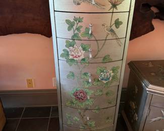 #165 - $90 - Silvered tall chest with birds 21x17x52