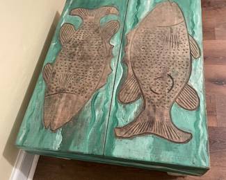 #22 -$110 Wood fish painted table 32Wx26x17
