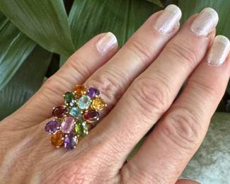 #65J - $480 - Multicolor 13 stone ring 18kt gold size 7 