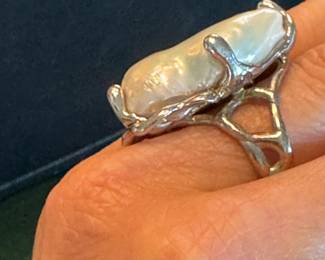 #169 - $150 - Large pearls on sterling silver setting size 7 1/2. 