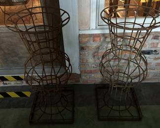 #188 - $140 Pair of metal heavy topiary urns forms 