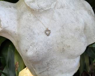 #49J - $225 - Sapphire & diamond heart pendant with 18" (10kt gold) chain. 