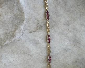 #44J - Vintage ruby & diam bracelet 10kt gold. 5.5 grams 7.5" long - $400