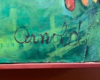 #31 -$2,200 Rare Mid century Modern 1960's Robert Arnold Painting three runners 95Wx70T original oil on canvas 