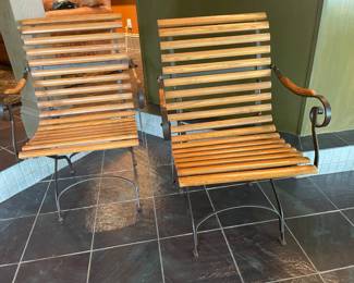 #46 -$280 23Wx21Dx36H Pair of wood & iron chairs 
