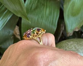 #65J - $480 - Multicolor 13 stone ring 18kt gold size 7 
