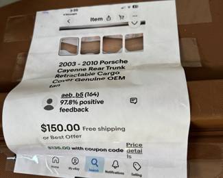#175 - $100 - 2003 Porsche Cayenne rear trunk retractable cargo cover 