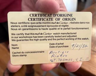 #67J- $1750 - Must de Cartier Paris Men vintage tank 1982 - 925 vermeil colored stripes dial. Manual wind. with original box, authenticity card. Band is original Cartier. Barely worn. 