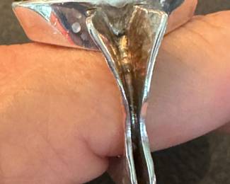 #170 - $150 Ring - Artisan handwrought sterling with large smoky topaz (marquise cut) - size 7 1/2 