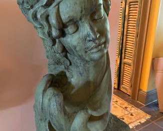 #40 -$450 Planter Greek goddess green cement 17x17x60