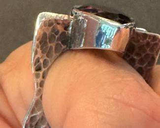 #170 - $150 Ring - Artisan handwrought sterling with large smoky topaz (marquise cut) - size 7 1/2 