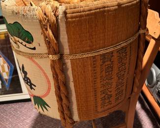 #148 - $150 Vintage Japanese Sake barrel 22Wx18H