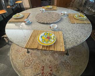 #54 -$1,100 Custom iron base granite table with lazy Susan (24") 72x30