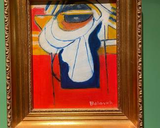 #105 -	$50 Red small painting oil on canvas 12x14 signed 
