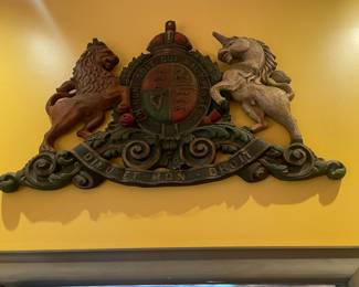 #64 -$1,000 Large wood crest carved plaque from John Weichman's "All seasons" restaurant in Mobile AL. One of Mobile's premier restaurant in the day. 63Wx 40T
