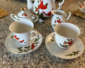#59 - $44 Lefton red cardinal tea set 5 pieces