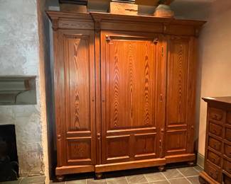 #32 -$1,400 Pitch pine Antique armoire/cabinet 89W x 21Tx95H
