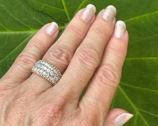 #51J - $700 - 2ctw 3 row band stamped 14kt gold, 5.6gr, size 7. 