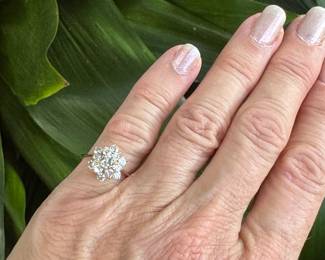 #54J - $400 - 1 ctw round cluster ring, 14kt gold, 2.8 gr. size 5 1/4. 