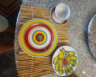 #57 -$460 Italian pottery set of plates - 34 pieces & 2 chips under plates made by Desimone in 1964 RARE