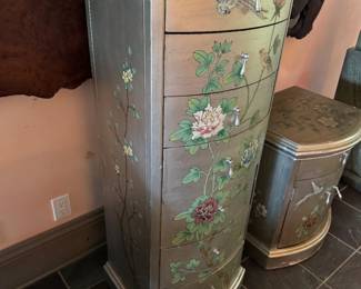 #165 - $90 - Silvered tall chest with birds 21x17x52