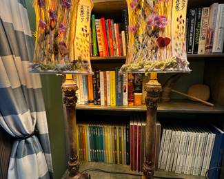 #139 -	$150 Pair of Lamps with floral shades 7Wx7Dx41H
